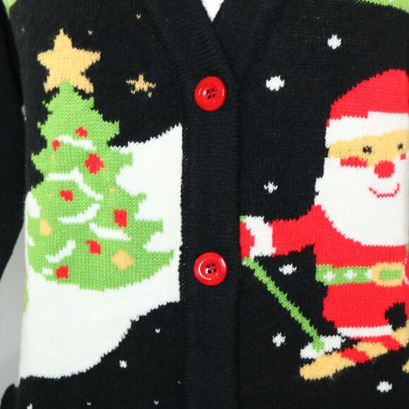 V28 Christmas Sweater Button Front Santa Snowman Tree - Picture 4 of 15